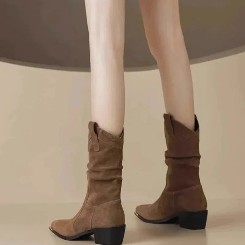 Classic Suede Pointy Toe Chelsea Wedge Heel Ankle Boots