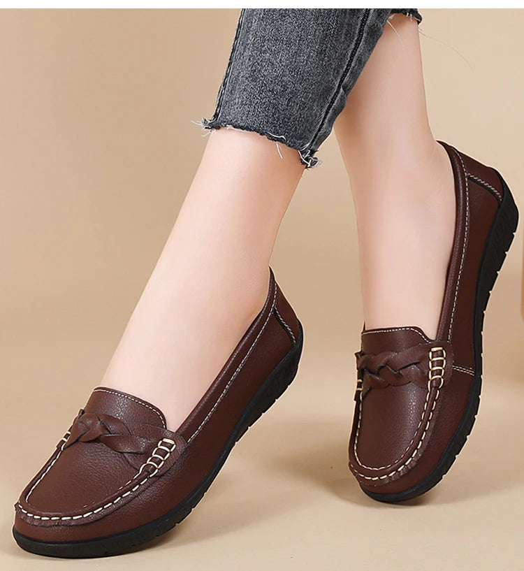 Women Soft Leather Casual Slip On Loafer