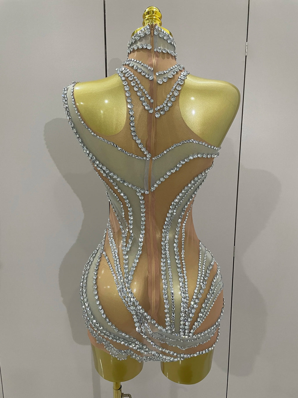 Luxury Sparkly Crystals See Through Mini Dress