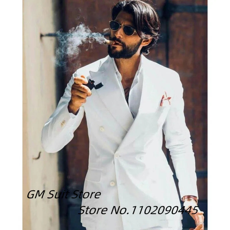 Two-piece Slim Fit Solid Color Double Breasted Spike Lapel