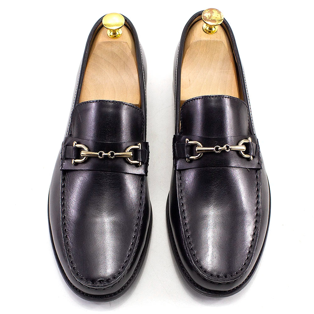 Handmade Genuine Leather Metal Chain Loafers
