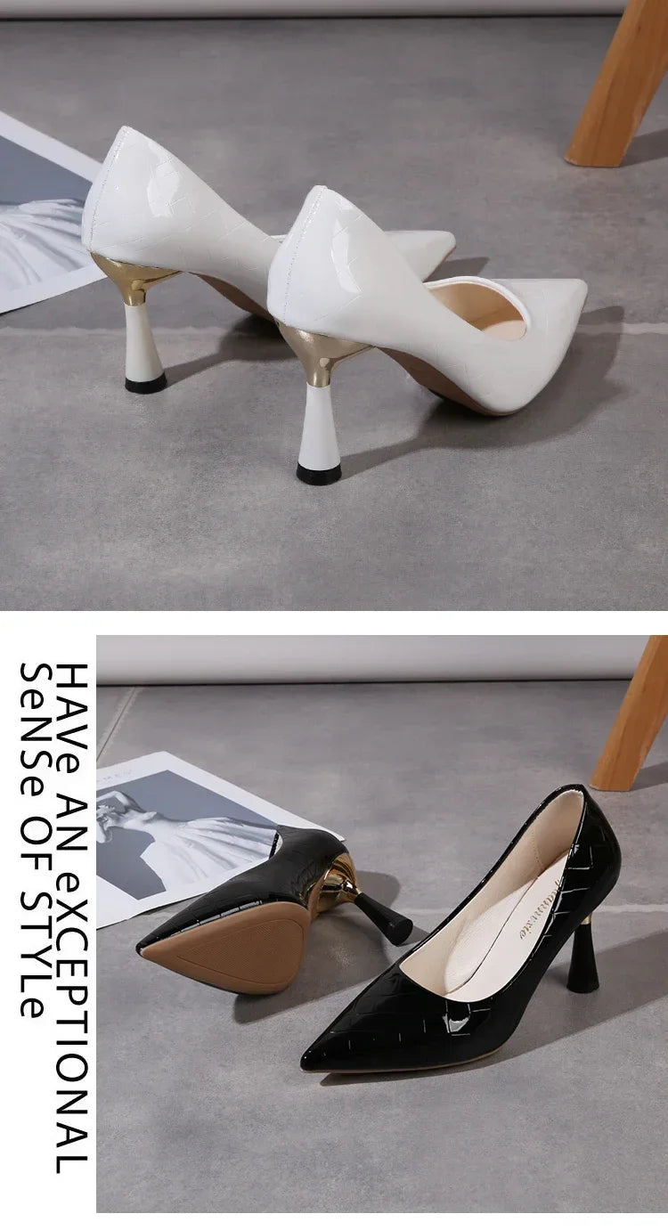 Elegant Heeled Pointed Toe Leather Heels