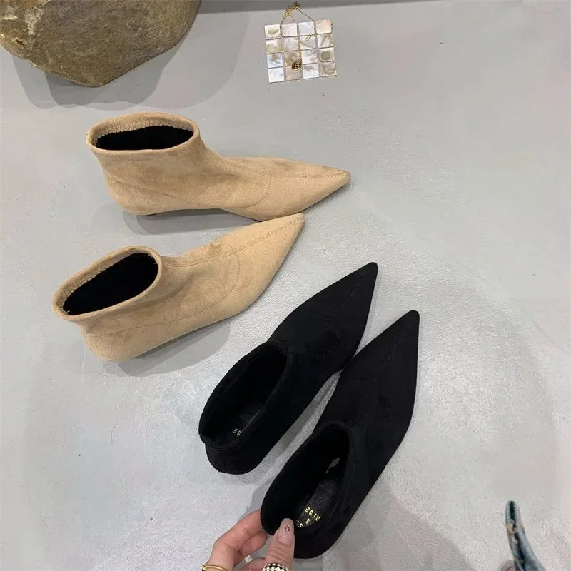 Elegant Back Zipper Pointed Toe Ankle Boots