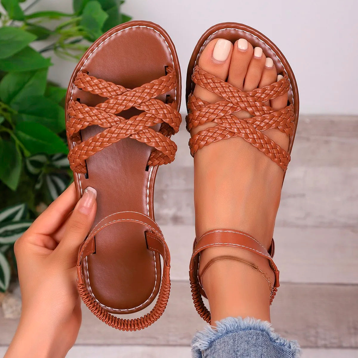 Flat Non Slip Roman Strap Sandals