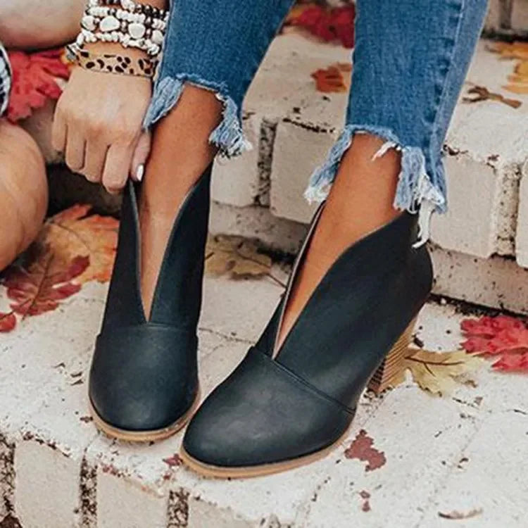 Stacked Heel Booties Chelsea Boots PU Botas Zapatos Block Heels