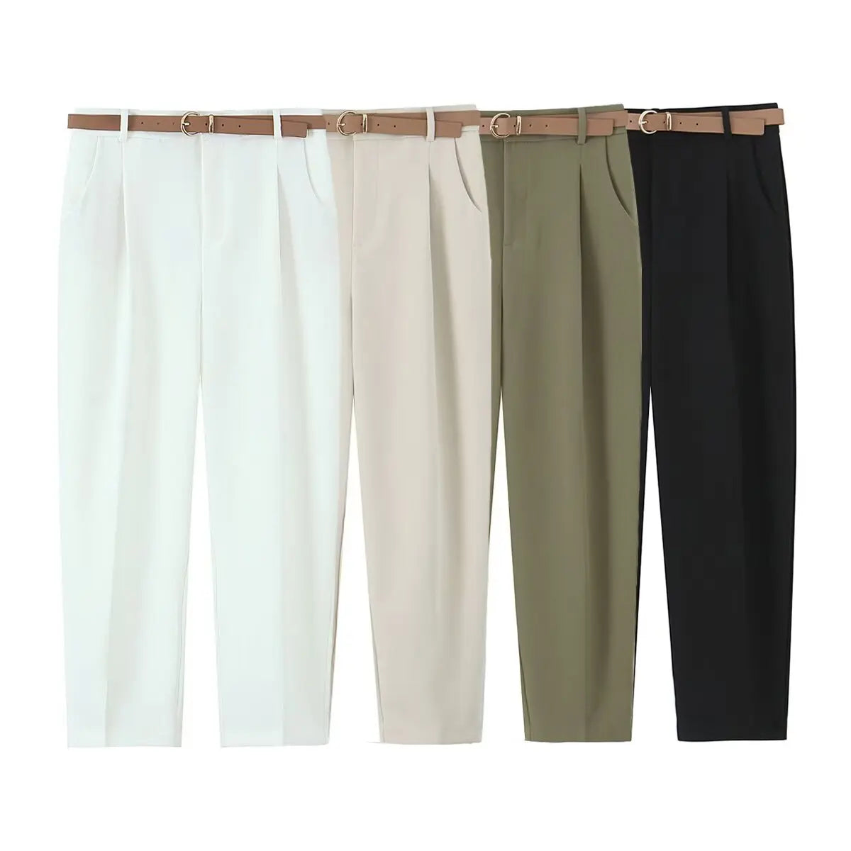 Women's Belted Pleated High Waist Trousers