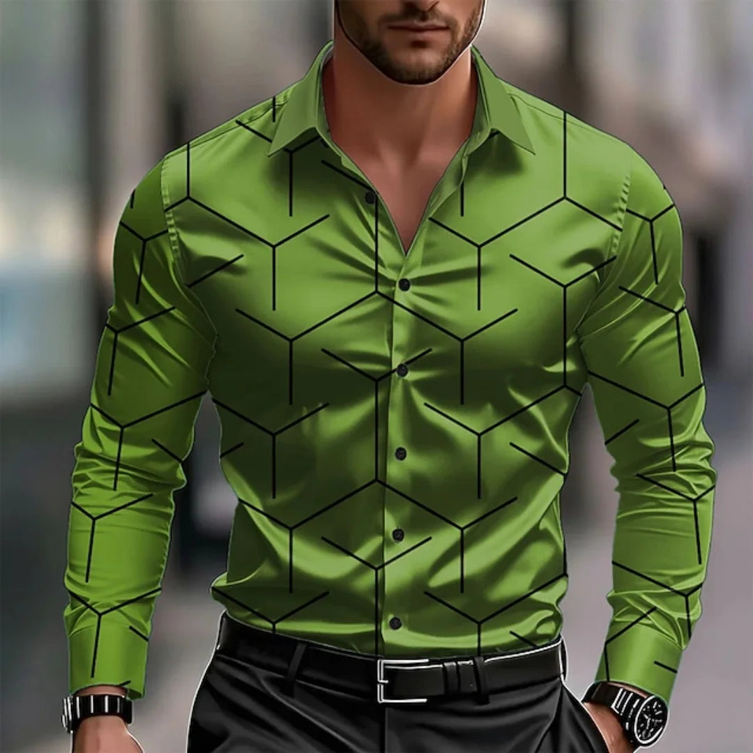 Men's Long-Sleeved Shirt With Checkered Collar