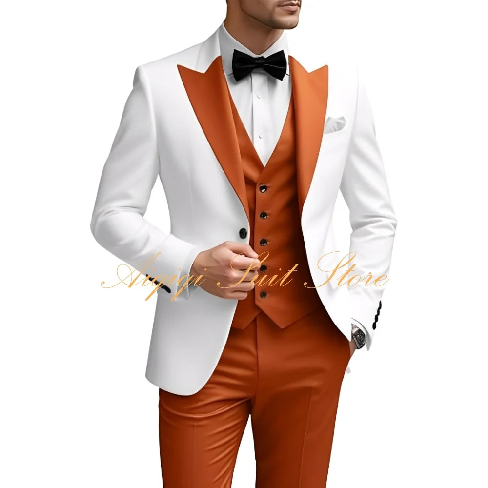 Men's Suits Slim Fit 3 Piece Wedding Suit for Men Elegant Formal Prom Tuxedo Grooms Homecoming Blazer Vest Pants Men Suits