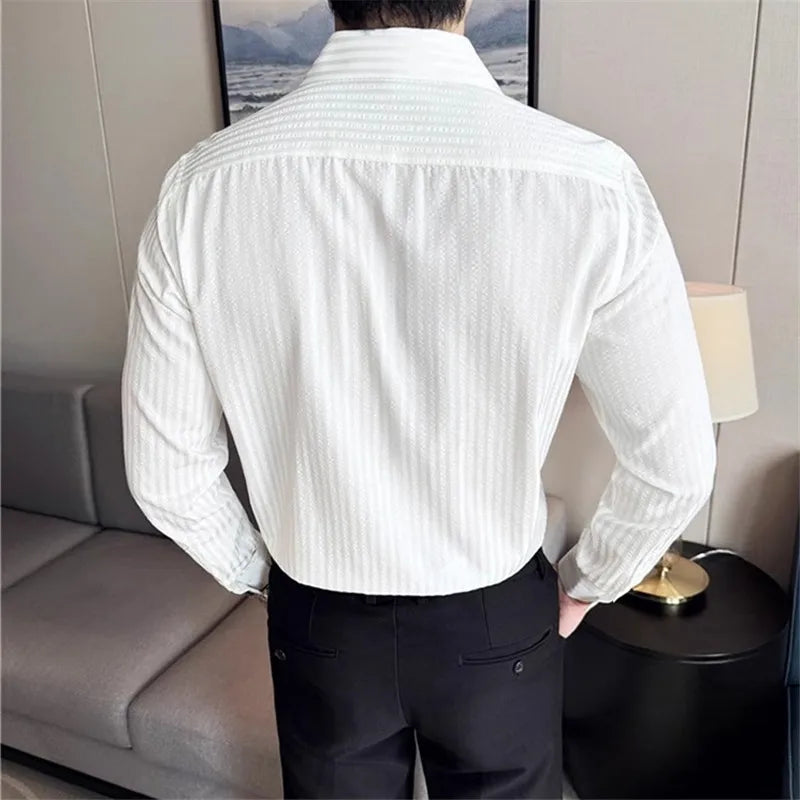 Long Sleeve Striped Smart Casual Turn Down Collar Slim Fit Shirts